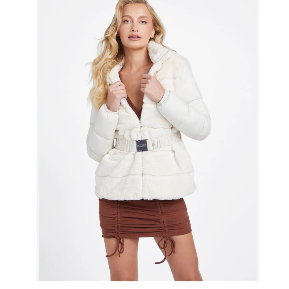 GUESS Maelene Large Faux-Fur Jacket 
Faux Fur Jacket with Belt